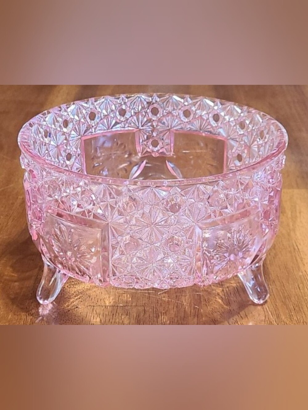 Daisy And Button Pink Glass Vintage Footed Dish